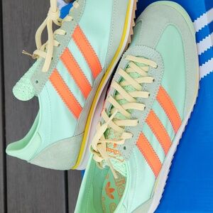 adidas Mint Green Sneakers with Neon Orange Stripes